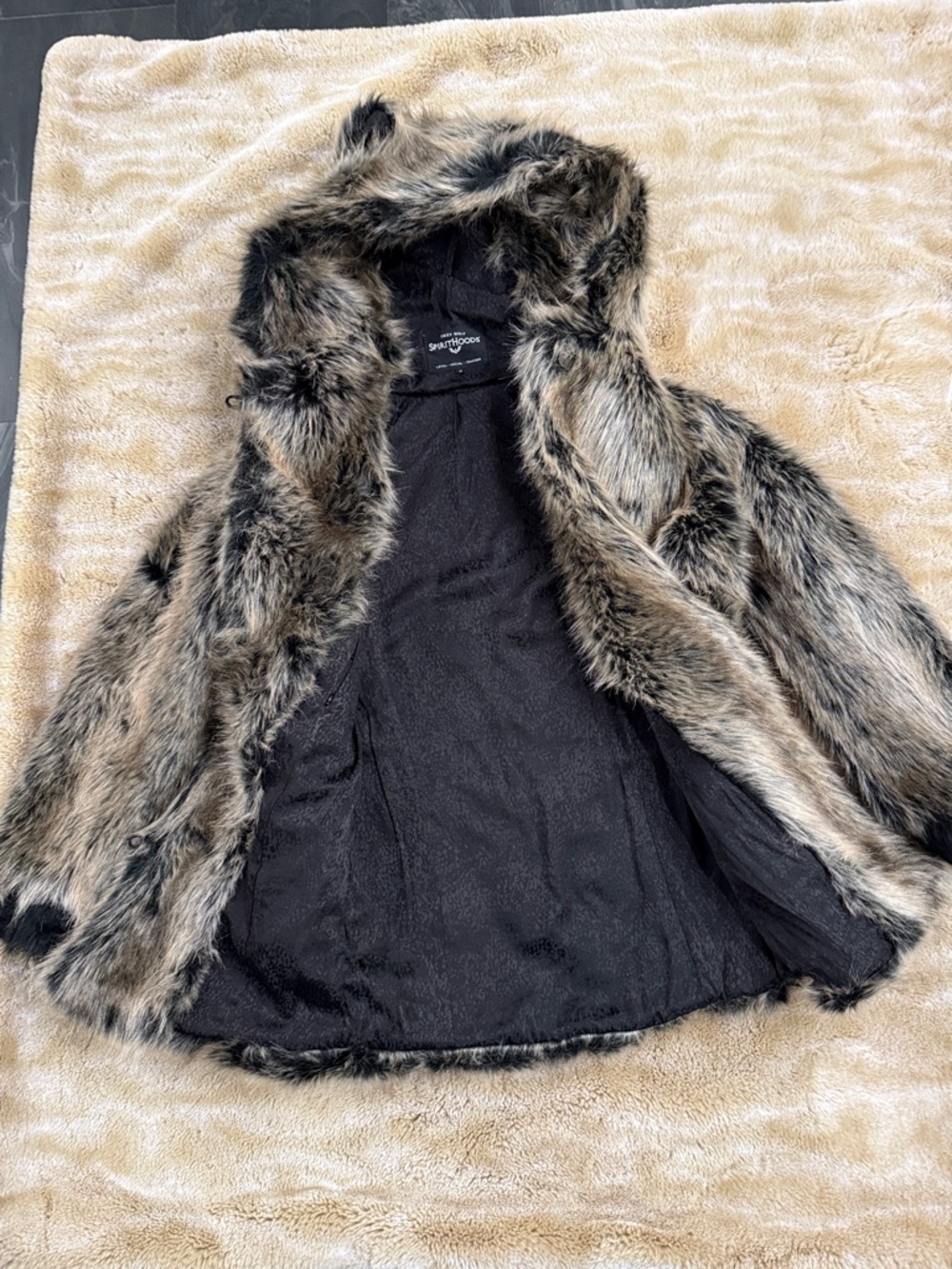 Vintage SPIRITHOODS 2019 Grey Wolf Med Classic Vegan Fur Peacoat Double Breasted - Picture 17 of 17